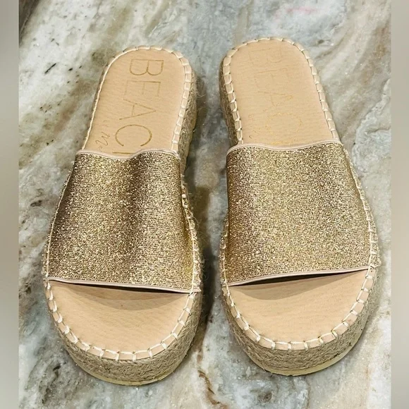 Women’s BEACH By Matisse Sunkissed gold shimmer espadrille platform sandal. Sz 9 - Picture 1 of 7